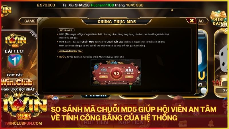 Hội viên có thể tự mình kiểm chứng độ minh bạch qua mã băm MD5 độc bản