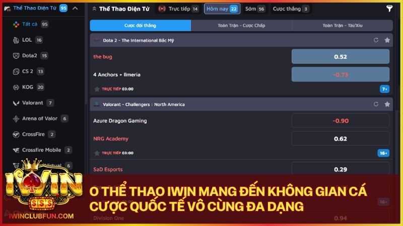 O Thể Thao Iwin mang đến không gian cá cược quốc tế vô cùng đa dạng