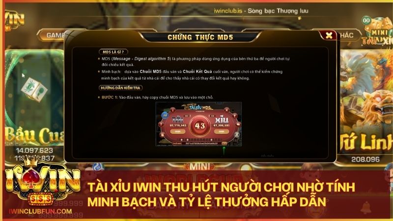 Tài xỉu Iwin đảm bảo công bằng tuyệt đối với công nghệ MD5 chống gian lận